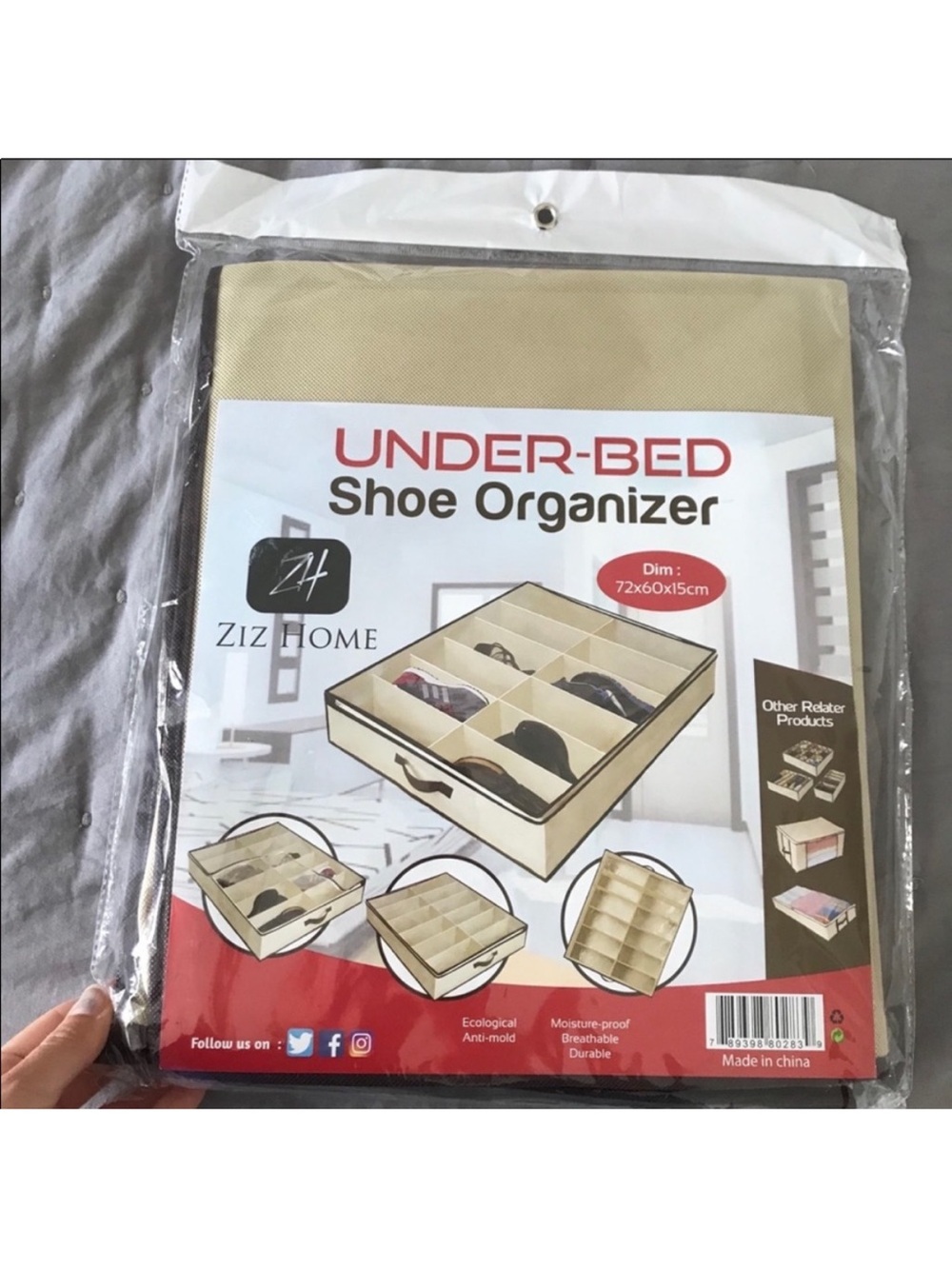 Amazon Ziz Home Beige Under-Bed Shoe Organizer with Clear Top